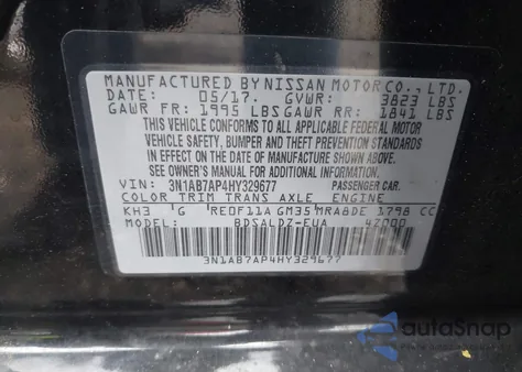 2017 Nissan Sentra Sv from USA, damaged, VIN 3N1AB7AP4HY329677